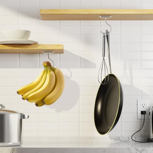 Bussdis Silver Banana Hook Under Cabinet Adhesive Holds 20 Bananas - 1 Pack