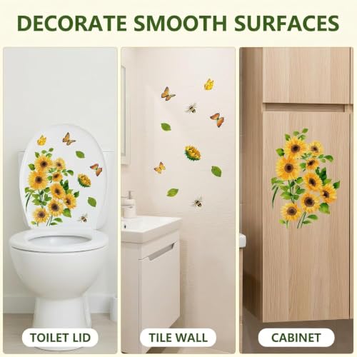 Sunflower Toilet Lid Decal - Waterproof Self-Adhesive Wall Sticker for Bathroom Decor