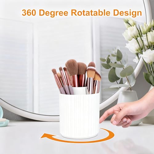 360° Rotating Makeup Brush Holder Organizer with 5 Slots - Dustproof Storage for Beauty Tools