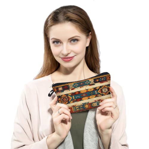 Aztec Geometric Makeup Bag Small Cosmetic Toiletry Pouch Zipper Organizer