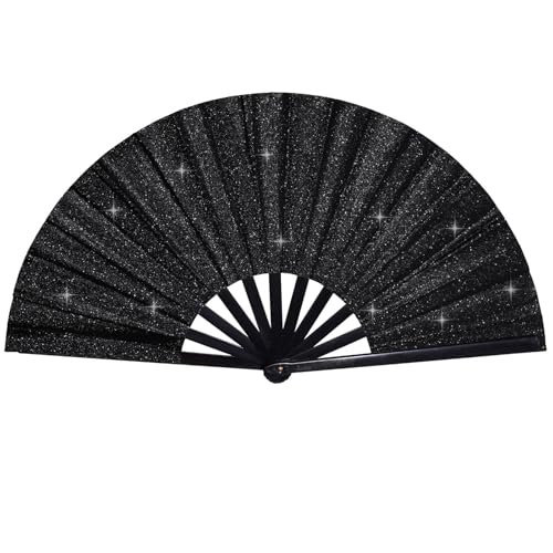 tiggell 13-Inch Line Dancing Rave Fans - Glitter Folding Hand Fans