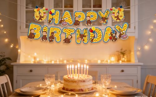 Curious Monkey Birthday Banner, 15-Piece Cartoon Party Decoration Set