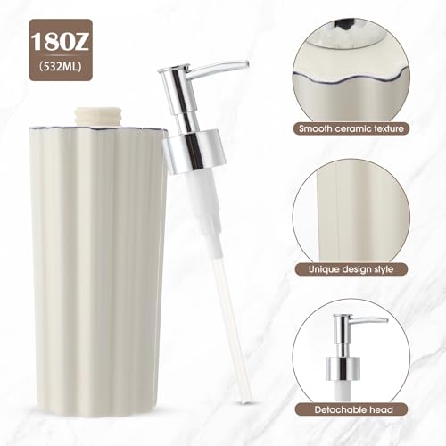 Gandeer 18oz Ceramic Soap Dispenser Refillable Bathroom & Kitchen Pump Bottle - Elegant White