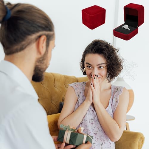 Small Wine Red Velvet Ring Box for Engagement, Proposal, and Wedding