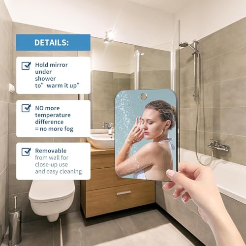 Fogless Shower Mirror for Shaving - 6x4 Inch Shatterproof Handheld Mirror