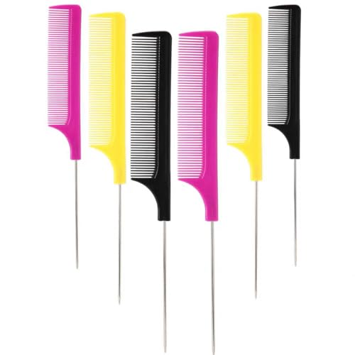 BudiGl Rat Tail Combs Set 6 Pcs Professional Teasing Comb with Metal Pick