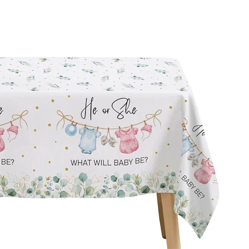 3-Pack Greenery Gender Reveal Tablecloths | 86x55in Disposable Covers