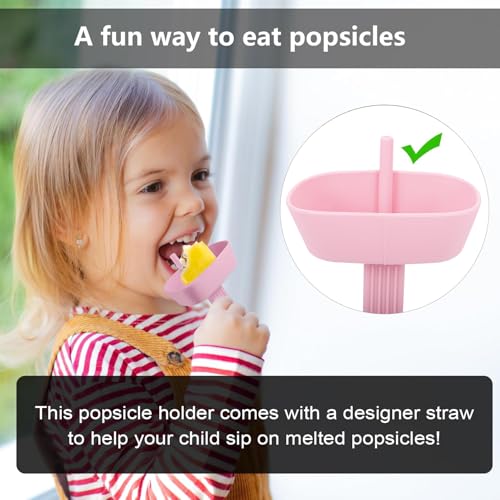Silicone Drip-Free Popsicle Holders for Kids - 4 Pack with Straw