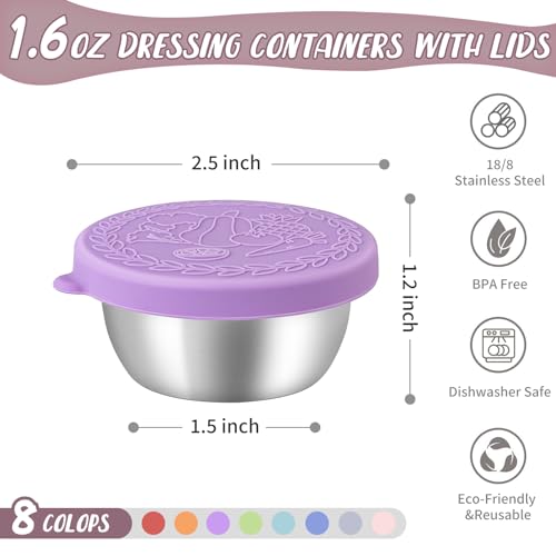 SANEXC 8 Pack Small 1.6 Oz Salad Dressing & Sauce Containers with Multicolor Lids