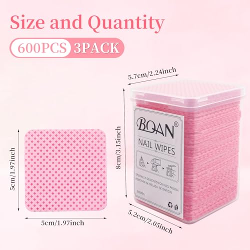 BQAN Lint-Free Nail Wipes & Remover Pads Set with Storage Box (600 PCS)