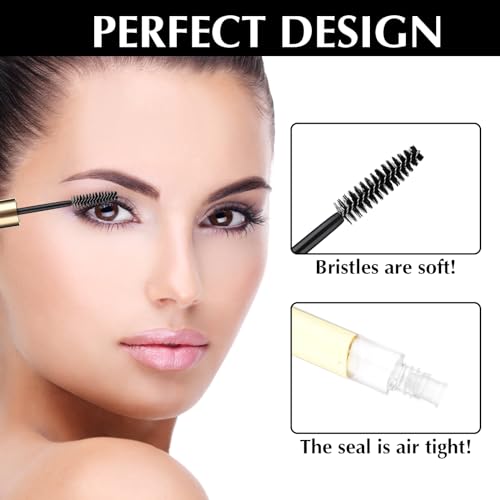 Tucnoeu 10ml Empty Mascara Tubes with Wands 5 Pcs - Gold Clear Refillable Castor Oil & Eyelash Serum Bottles