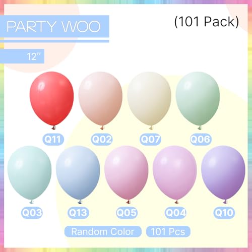 PartyWoo 101pcs Pastel Balloons - 12 Inch Rainbow Balloons for All Occasions