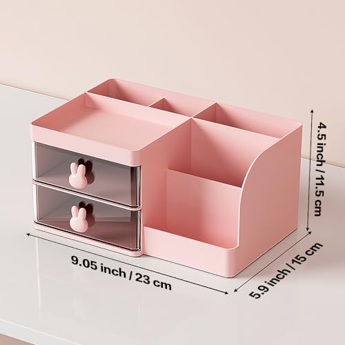 LETURE Pink Makeup Storage Organizer with 2 Drawers for Vanity and Desk