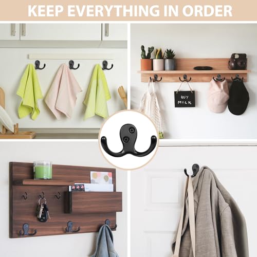 Homanu 10 Pack Black Double Prong Coat Hooks with Screws