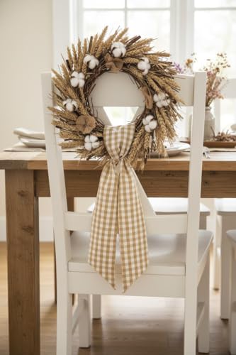 Khaki White Plaid Sash Set for Door & Wedding Decor - 2 Pack