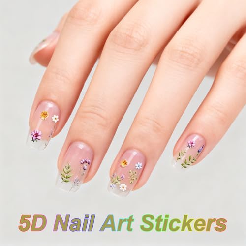 5D Embossed Flower Nail Stickers Self-Adhesive Floral Decals