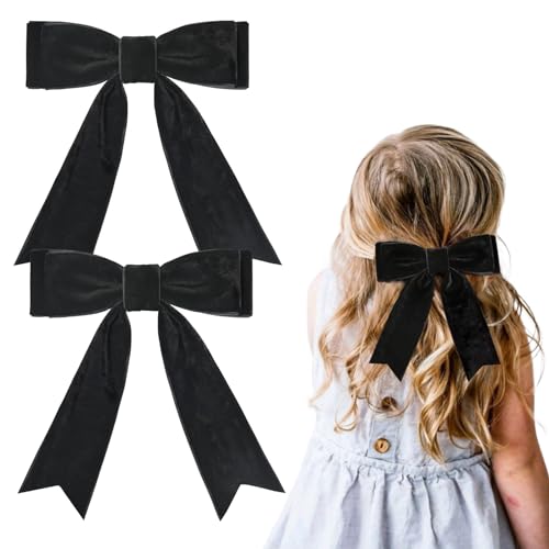 Black Velvet Hair Bows 5 Inch with Alligator Clips, 2 Pack