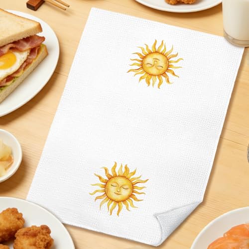 Ocean Towel L Boho Celestial Smiling Sun Kitchen & Bathroom Towel 16x24