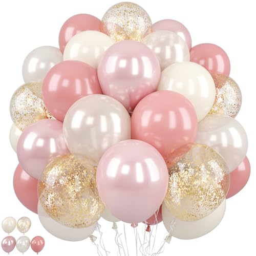 50PCS Double Stuffed Blush-Pink and Cream Latex Balloons, 12 Inch