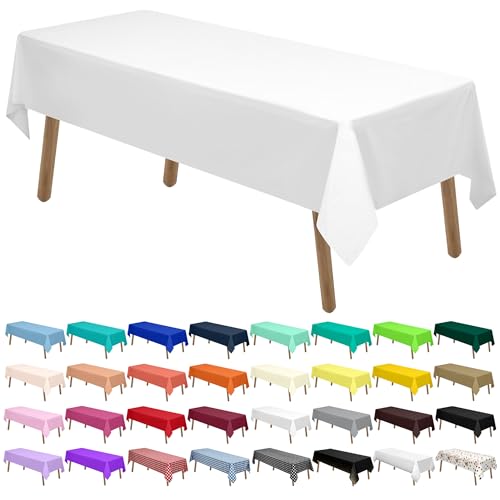 White Plastic Tablecloths 2 Pack - 54 x 108 Inch Disposable Covers for Events