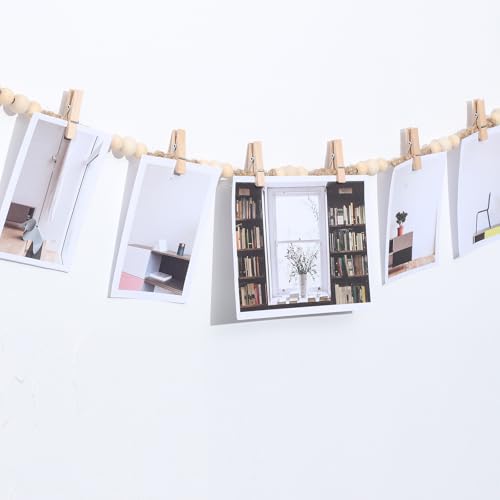 Boho Hanging Photo Display with Clips - 3 Pack Wooden Bead Garland