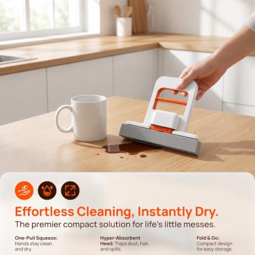 Olvurb Mini Sponge Mop - Foldable One-Hand Self Squeeze Mop, Orange