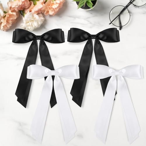 vivinin 4pcs Silky Satin Hair Bows with Long Tails and Alligator Clips