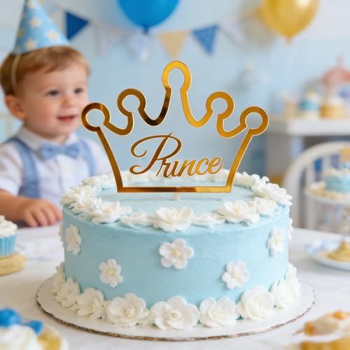 Crown Prince Cake Topper Gold Acrylic Birthday Party Decoration
