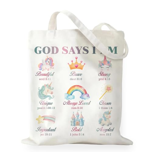 Unicon Christian Canvas Tote Bag Inspirational Religious Gift for Girls