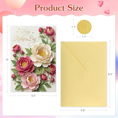 FLYAB Elegant Floral Mother's Day Card with Envelope - Peony Design