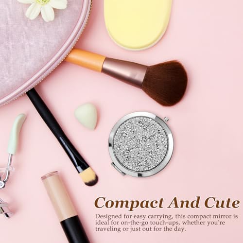 LALAFINA Silver Compact Mirror, Round Double Sided Pocket Makeup Mirror