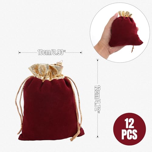 12pcs Velvet Drawstring Bags - 4x4.7 Inch Jewelry Gift Pouches