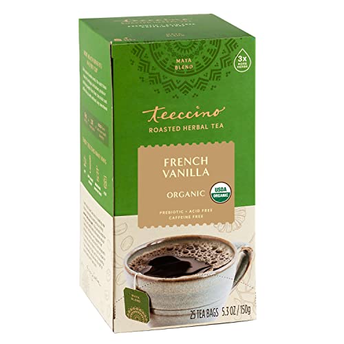 Teeccino French Vanilla Herbal Coffee Alternative - 25 Count, Caffeine-Free Prebiotic Tea