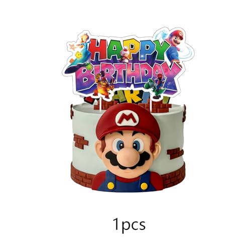 25Pcs Mario Themed Birthday Cake Decoration Set with Cupcake Toppers