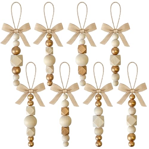 24Pcs Wooden Beads Christmas Tree Ornaments - Gold & Rustic Boho Xmas Decor