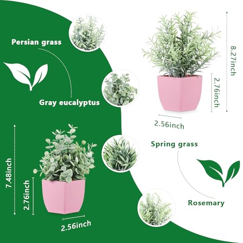4-Pack Mini Artificial Eucalyptus Plants in Pink Pots