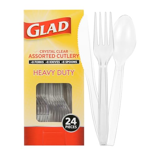 Glad Heavy Duty Clear Disposable Cutlery Set, 144 Count (12 Packs of 24)