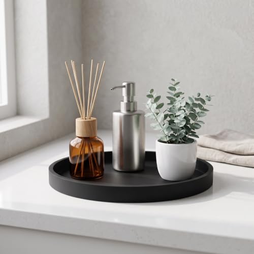 Yudevey 9-Inch Round Silicone Bathroom Vanity Tray - Matte Black