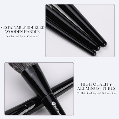 KINGMAS 3-Piece Kabuki Makeup Brush Set - Foundation, Contour & Concealer