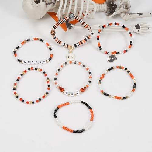 Lonext Halloween Bracelet Stack with Ghost & Pumpkin Charms
