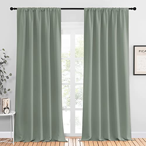 NICETOWN Sage Green Blackout Curtains - 52x95 Inch Rod Pocket Drapes