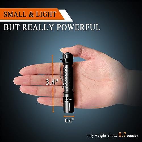 3 Modes Small Mini Flashlights LED Powerful High Lumens Tactical Pen Light with Clip,Slim Portable Pocket Compact Torch for Emergency Inspection AAA Battery Water-Resistant (Black & Black)