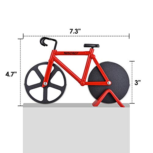 Ninonly Bicycle Pizza Cutter | Stainless Steel Slicer with Stand