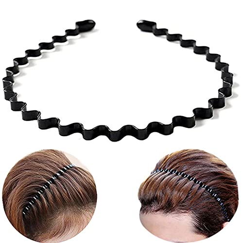 Metal Hair Band Non-Slip Wavy Headband for Men and Women Black