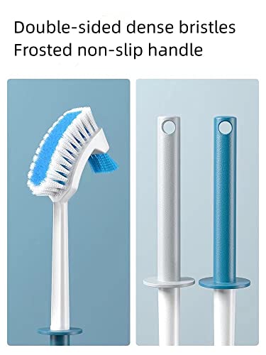 Blue & Grey Wall-Mounted Toilet Brush Set with Long Handle & Non-Slip Grip