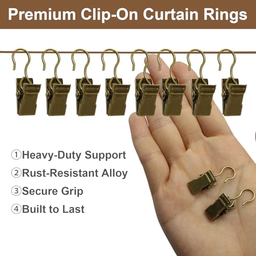 50 Pack Gold Heavy Duty Curtain Clips - Sturdy Metal Hooks