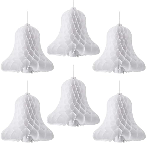 12-Inch White Honeycomb Wedding Bells - Set of 6 Hanging Decorations