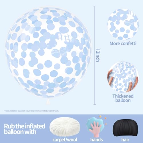 Baby Blue Confetti Balloons - 25 Pcs Clear Latex 12 Inch