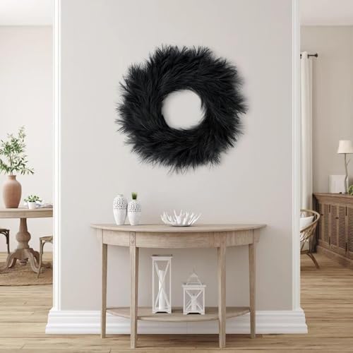 Black Pampas Grass Wreath 26 Inch Faux Boho Farmhouse Wall Decor for All Seasons