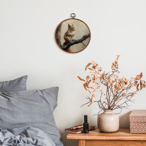 Retro Squirrel Round Wall Art Canvas Print 10x10 Dark Moody Farmhouse Decor